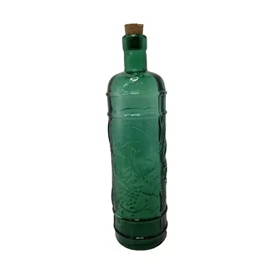 Green Decorative Glass Wine Bottle With Cork Made In Spain 12 In Tall • $14.46