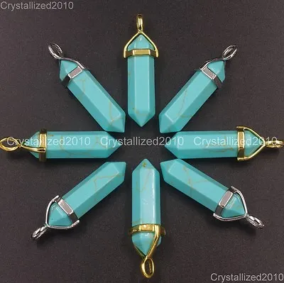 Natural Gemstone Green Turquoise Hexagonal Pointed Healing Pendant Charm Beads • £12.84