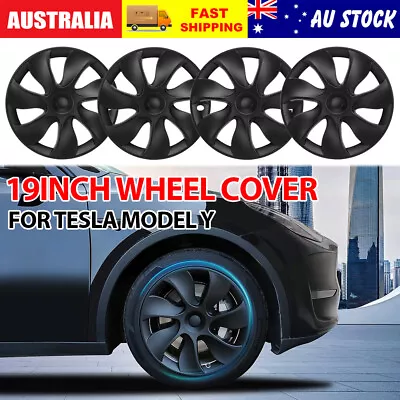 Fits 2021-2023 Tesla Model Y Wheel Cover Caps 19  Rim Hubcap Hub Cap Matte Black • $124.95