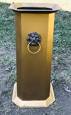 ANTIQUE ENAMELED BRASS UMBRELLA CANE STAND ORNATE LIONS HEAD HANDLES - 1900s • $75