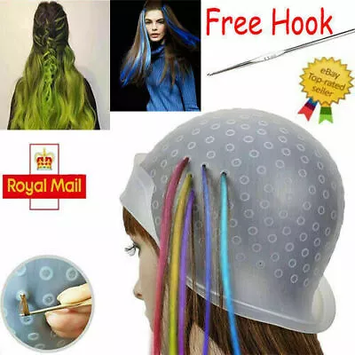 £4.69 • Buy 2x Reusable Silicone Dye Hat Cap For Hair Color Highlighting Hairdressing W Hook