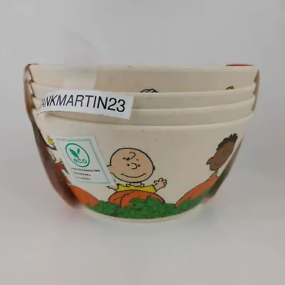 Set Of 4 Peanuts Bamboo Serving Bowls Thanksgiving The Great Pumpkin Snoopy  • $32.14