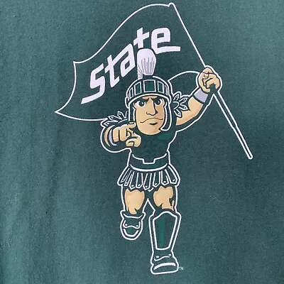 Michigan State T-Shirt Big Sparty W Flag Sz L MSU Green Short Sleeve Hanes  EUC • $17.95