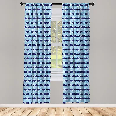 Fish Curtains 2 Panel Set Nautical Animal Pattern • £21.99