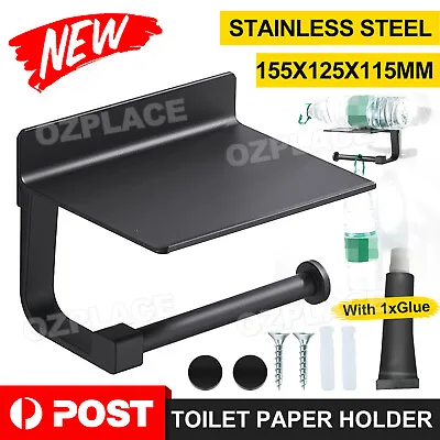 $15.50 • Buy Stainless Steel Toilet Paper Roll Holder Storage Hooks Bathroom Washroom Black