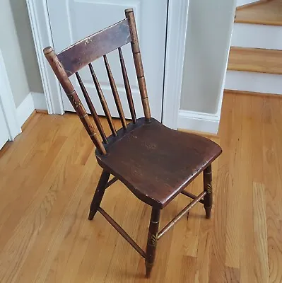 Antique Primitive Farmhouse  Chair Faded Paint Solid Plank Seat Excellent Patina • $100