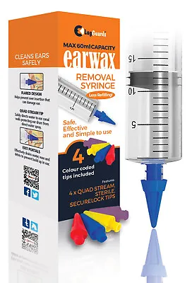 Lugguards Quad Stream Ear Wax Removal Syringe Kit 60ml +4 Colour Coded Tips • £6.99