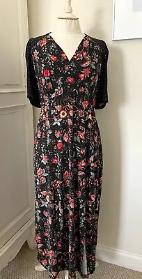 OASIS Stretch Jersey Pull On Short Sleeve Maxi Dress. Size XL. Black Floral • £22