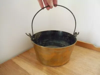 Brass Jam Pan Small Swing Handle Preserving Cooking Pot Brass Planter 8  20cm • £26