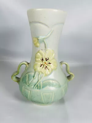 Vintage WELLER Pottery Vase Green Base With Yellow Flowers 1930s • $19.99