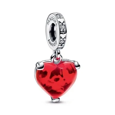 Disney Mickey & Minnie Mouse Kiss Red Murano Glass Dangle Pandora Charm • $17.99