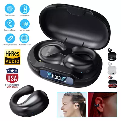 Wireless Ear Clip Bone Conduction Headphones Bluetooth 5.3 Earbuds Sport Headset • $12.88