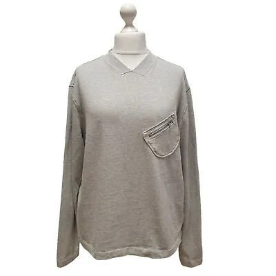 Oversized Pullover Sweatshirt  YMC Grey V-Neck Zip Pocket Cotton Women's Uk L • £39.99