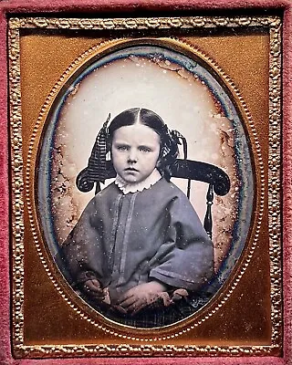1/9 Plate Daguerreotype - A Cutie With Bows In Her Hair - Inside Mint Full Case • $220