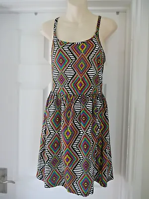 Multi-coloured Summer Dress Ladies Size 10-12 Ocean Club Cotton Vibrant Unusual • £14
