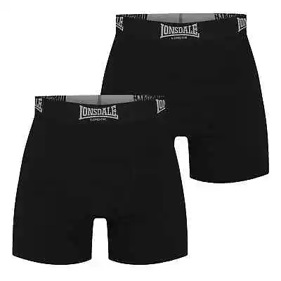 Mens Black 2 Pack Lonsdale Boxer Shorts Trunks Underwear  Xs-4xl • £13.49