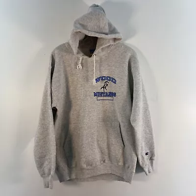 VTG USA Champion Training Gray Wood Mustangs Pullover Hoodie Sweatshirt Men M • $45.50