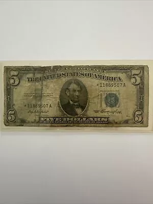 STAR NOTE $5 Dollar Silver Certificate 1953 Off Center   Ugliest Ever? • $5