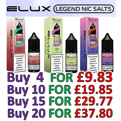Elux Nic Salt 10ml E Liquid Vape Juice - Elux Salts 50VG 10mg / 20mg - TPD • £3.15
