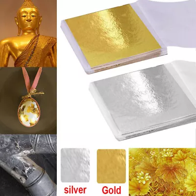 300X Leaf Foil Sheets Gilding Art Craft Metallic Transfer DIY Gold Silver Copper • £10.99