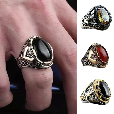 Retro Turkish Ring For Men Vintage Black Zircon Rings Punk Hip Hop Jewelry Gift* • $2.28