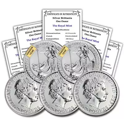 Great Britain Lot Of 5 Random Year 1oz Silver Britannia Coins BU W/ CoA • $166.35