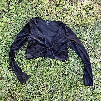 I.N. San Francisco Vintage Y2k 90s Black Velvet Long Sleeve Tie Crop Top Sz S • $15