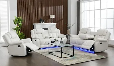 NEW LED Recliner Sofa Loveseat Chair 3PC Set White Leather & Bluetooth Speaker • $2299.99