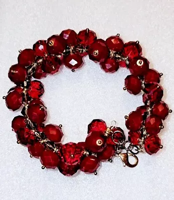 Vintage Faceted Ruby Red Glass Dangle Bracelet Held Together  With Wire • $40