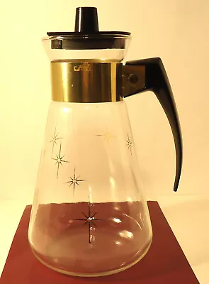 Atomic Gold Starburst Glass Coffee Carafe MCM Pot 6 Cup Corning • $25