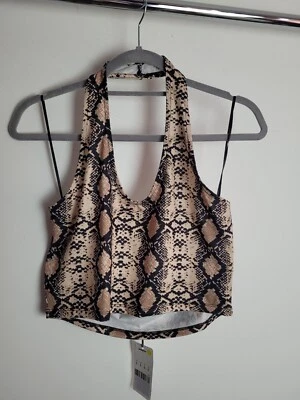 £5 • Buy Jennyfer Snakeskin Halterneck Crop Top Size Large Croptop Bralette Y2K