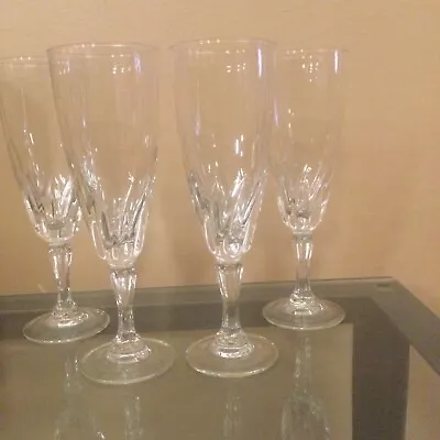 $19.99 • Buy Vintage Crystal Champagne Flutes Clear Glass Set Of 4 Swirl 7.2 Inches Tall