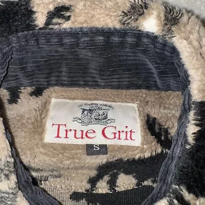 True Grit Sherpa Fleece Moose  Bear Button-Up Jacket Sz S Brown • $29.97