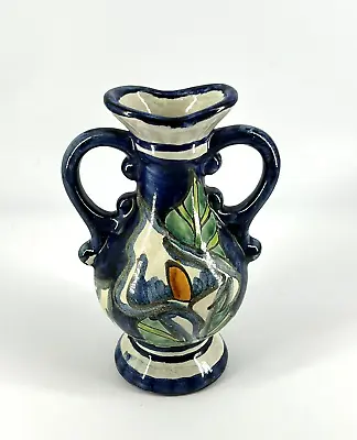 Talavera Pottery Handled Flower Vase Mexico Folk Art Clay Hand Painted Callas • $14