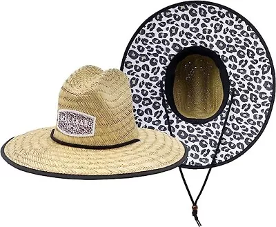 Leopard Print Fabric Pattern Print Straw Sunhat Men & Women Lifeguard Hat Swim • $29.95