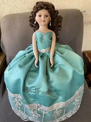 Porcelain Mis 15 Anos Quinceanera Doll In Dress Centerpiece (19”In Stand)+ Knife • $49.99
