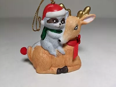 Christmas Ornament Racoon Reindeer Porcelain Bell • $9.99