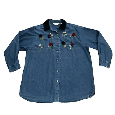 Women’s Vintage Floral Embroidered Denim Shirt Size 20W Victoria Jones • $10