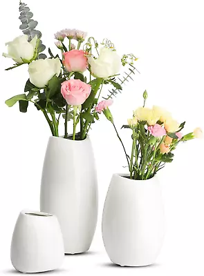 White Flower Vase Set - Modern Ceramic Vase For Home Decor • $38.99