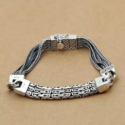 Real Solid 925 Sterling Silver Men Square Wheat Foxtail Byzantine Link Bracelet  • $98.16