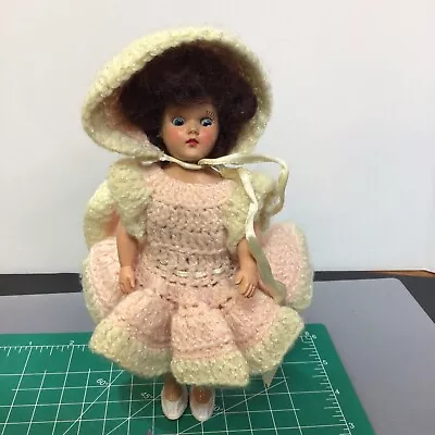 Vintage 7” Duchess Doll Corp Blue Eyes Open & Closepink/white Crochet Dress • $8.20