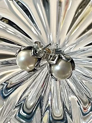 Genuine Pandora Silver White Pearl Flower Earrings • $55