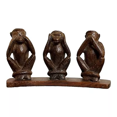 Vintage 3 Wooden Wise Sitting Monkeys Hand Carved 4 7/8” See Hear Speak • $30.99