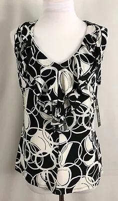 New Milano Women Top Sleeveless Black White Ruffles Polyester Spandex Large • $15.99