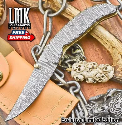 Hot Item Fire Damascus Pocket Folding Knife Wootz Liner Lock Outdoor Bushcraft • $0.99