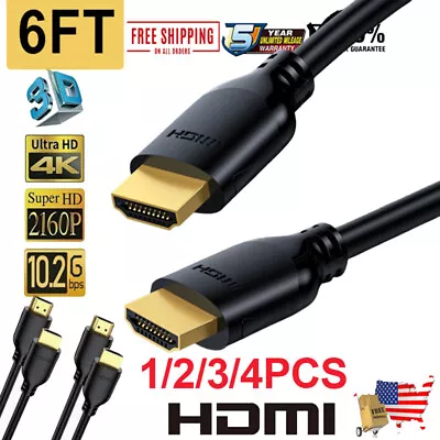 4Pack 6FT HDMI Cable Ultra HD 4K 3D DVD PS4 HDTV High Speed Ethernet HDMI CABLE • $6.99