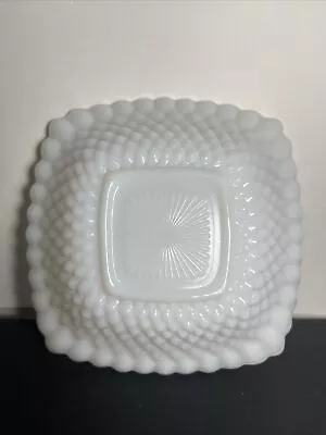 Anchor Hocking Early Milk Glass Square Bowl Diamond Hobnail Design Sawtooth Edge • $15