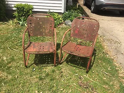 Antique RARE Metal Lawn Chairs Red Chippy Paint • $230