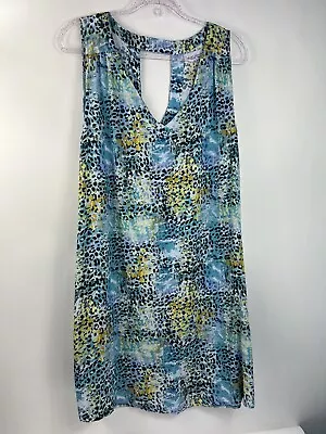 Tybee Island Dress Women's Sz L Blue Print Sleeveless V-Neck Keyhole Back • $24.95