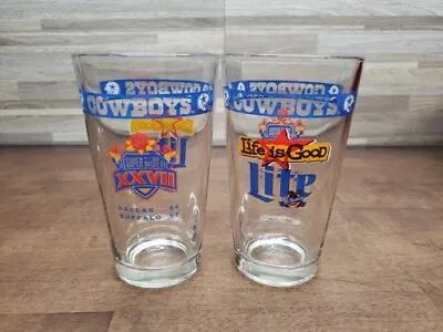 NFL Dallas Cowboys Miller Lite Super Bowl XXVII Dallas & Buffalo Glasses Set 2 • $9.97